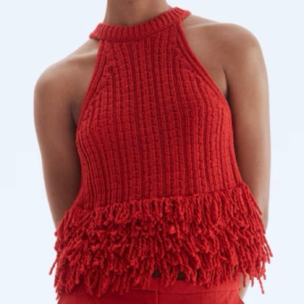 H&M Red Textured Fringe Tank Top